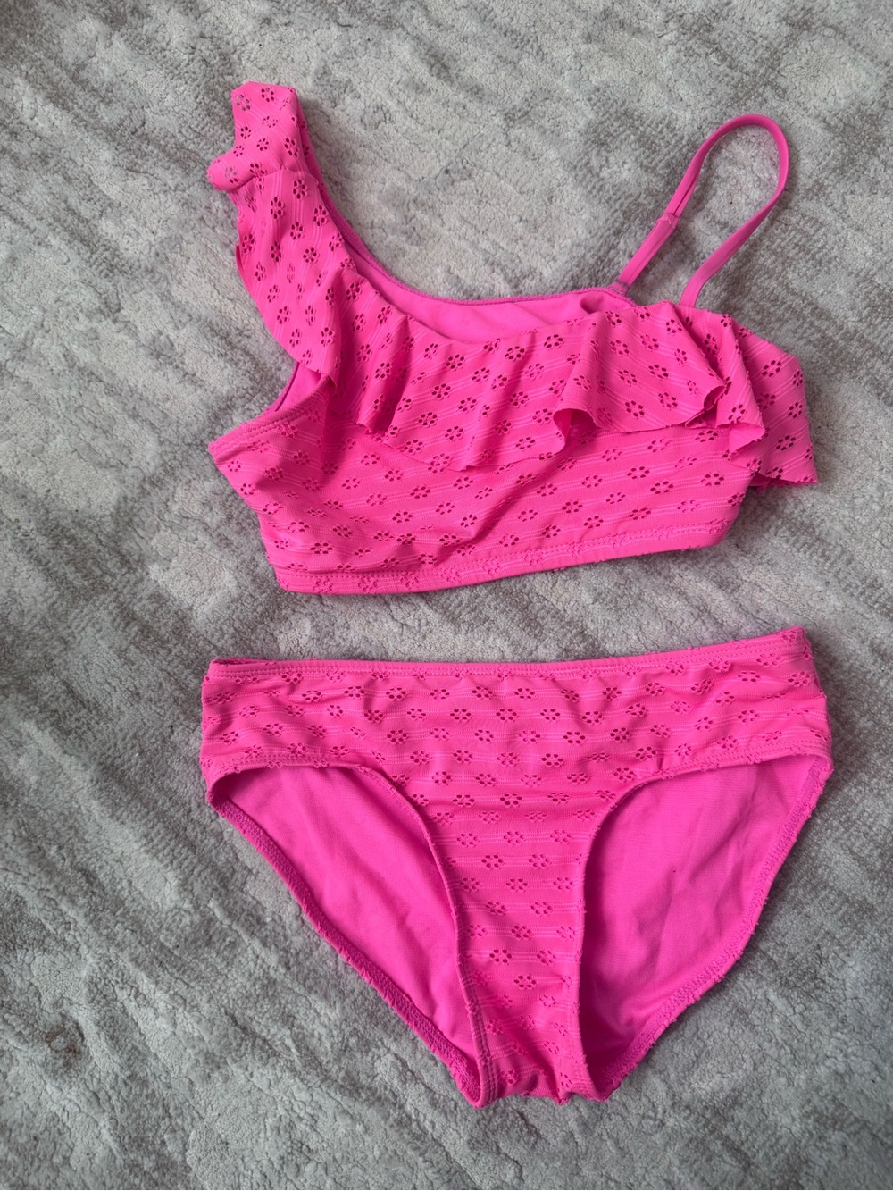 Girls' Pink Ruffle Eyelet Two-Piece Swim Set